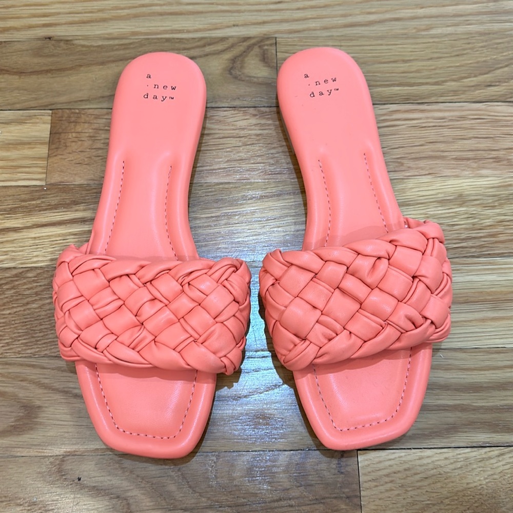 A new day coral braided flat sandal - never work outside - size 9